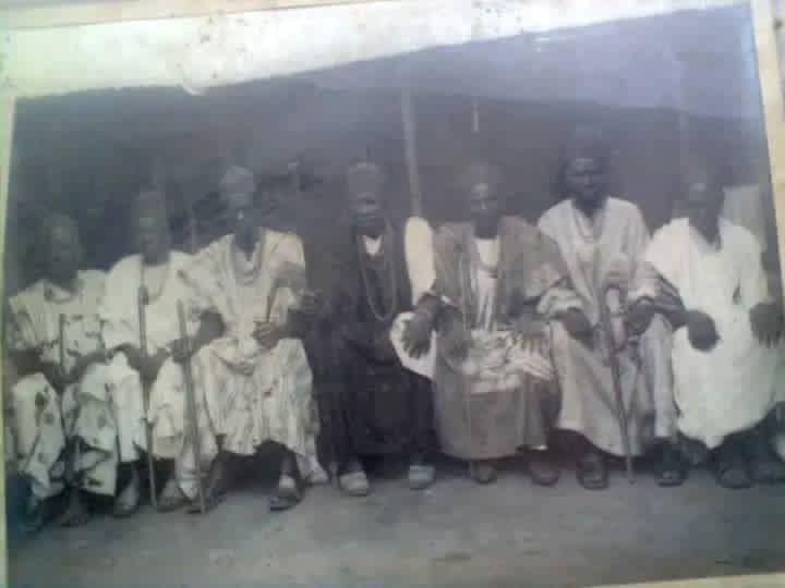 Historical photograph of Late Oba Lawani’s Council of Chiefs in Makeke.