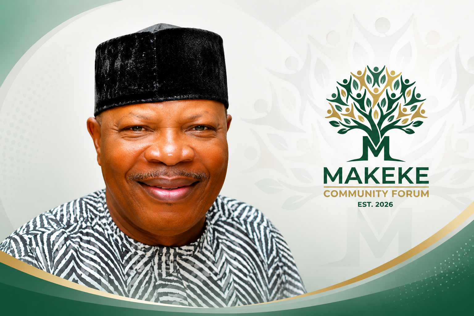 Portrait of Dr. Tunde Lakoju in patterned traditional attire and black cap